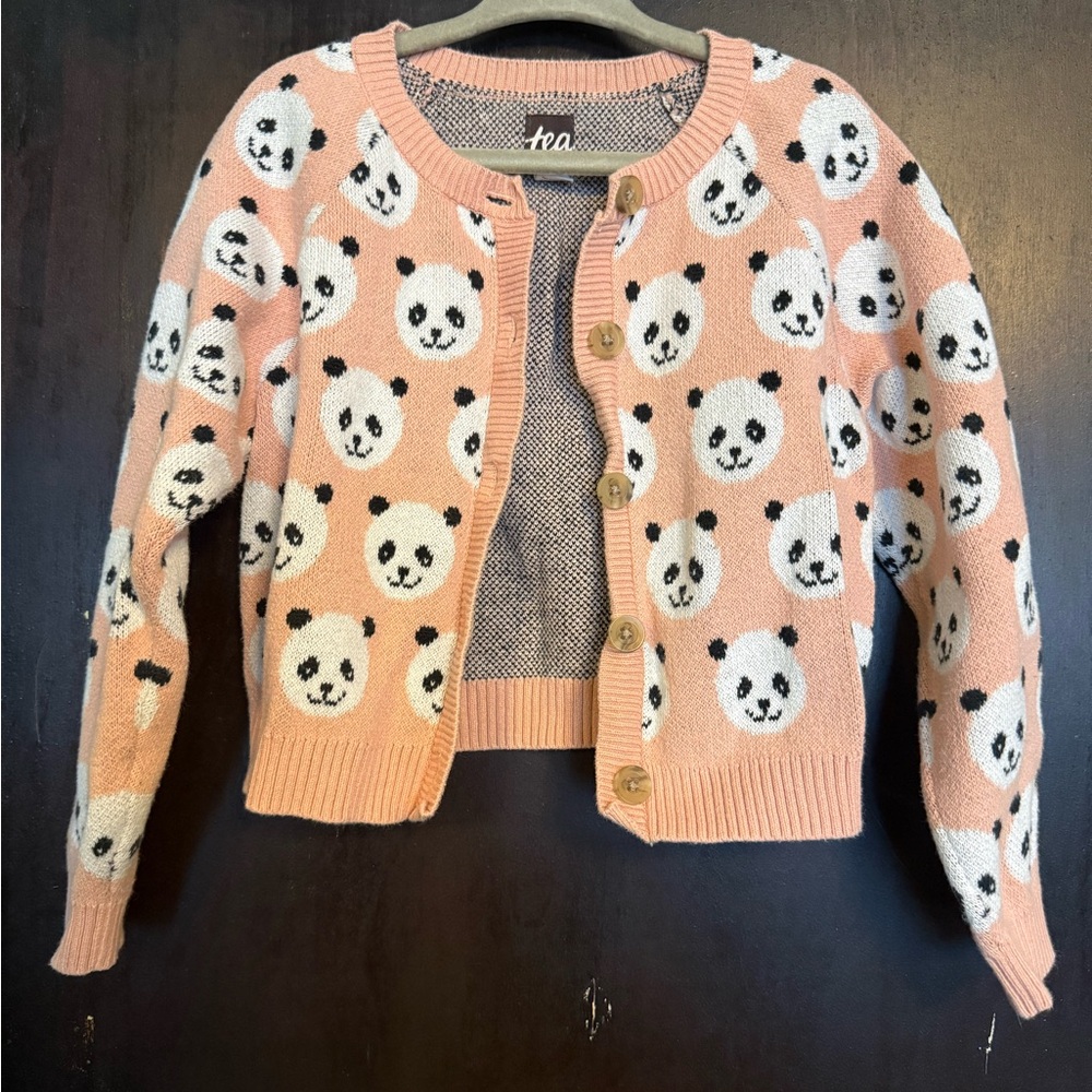 Tea Collection 4-5 Kids Panda Cardigan Sweater - Peach and White